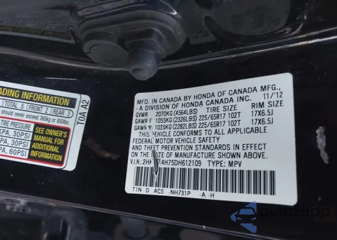 2013 Honda Cr-V Ex-L from USA, damaged, VIN 2HKRM4H75DH612109